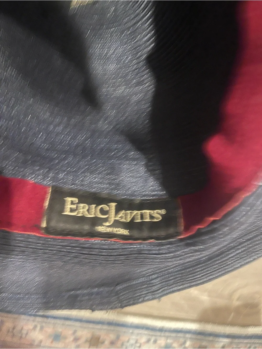 Vintage   Eric javits  Wide Brim Straw Sun Hat in Dark Navy - Picture 6 of 6
